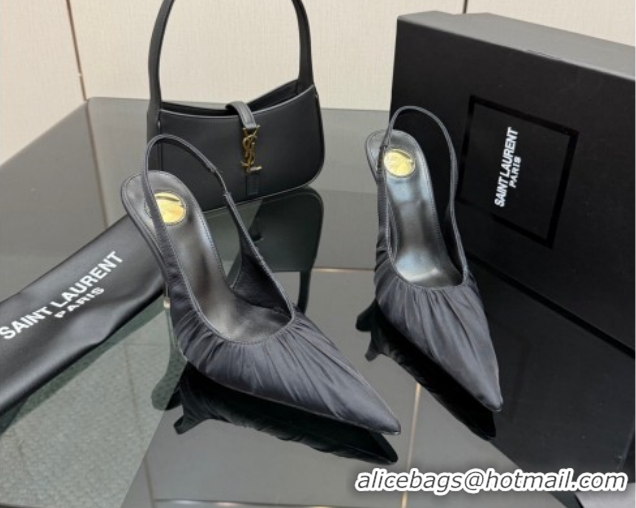 Durable Saint Laurent Deroche Heel Slingbacks Pump 10.5cm in Mesh and Satin Black YSL121201 1212061