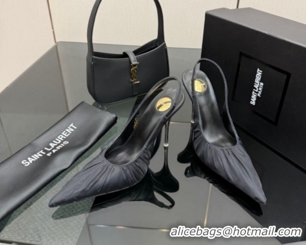 Durable Saint Laurent Deroche Heel Slingbacks Pump 10.5cm in Mesh and Satin Black YSL121201 1212061