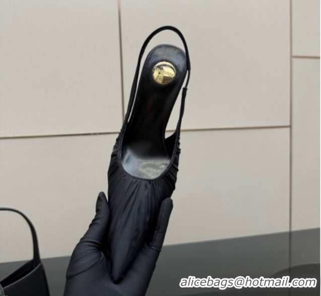 Durable Saint Laurent Deroche Heel Slingbacks Pump 10.5cm in Mesh and Satin Black YSL121201 1212061