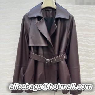 Famous Brand Loewe Lambskin Leather Jacket LW122605 Brown 2025