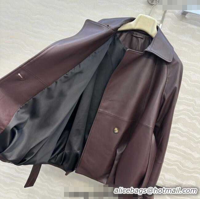 Famous Brand Loewe Lambskin Leather Jacket LW122605 Brown 2025