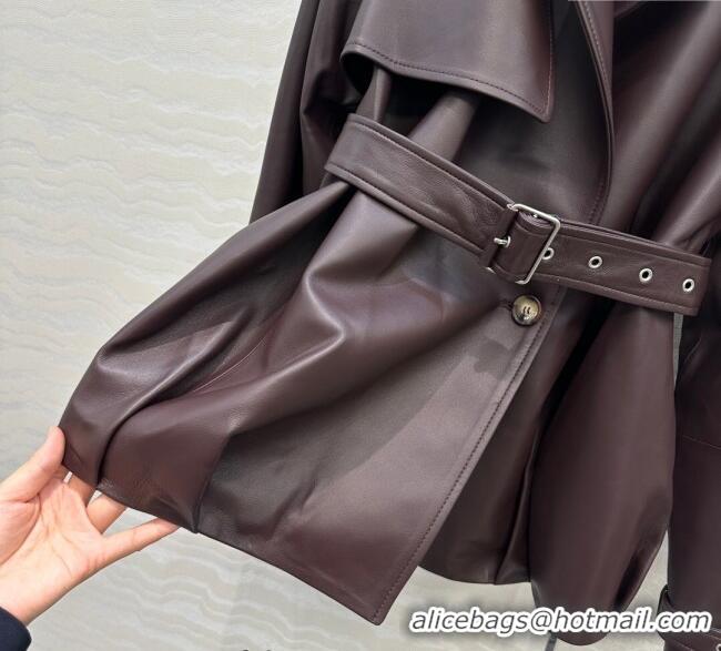 Famous Brand Loewe Lambskin Leather Jacket LW122605 Brown 2025