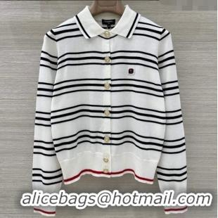 Big Discount Chanel Cashmere Striped Polo Shirt CH122611 White 2025