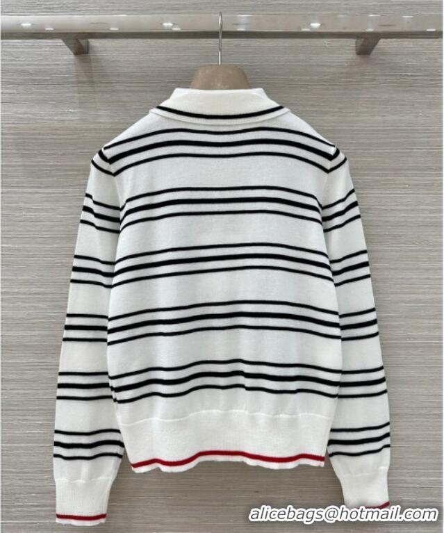 Big Discount Chanel Cashmere Striped Polo Shirt CH122611 White 2025