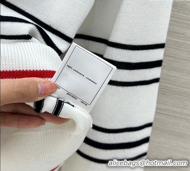 Big Discount Chanel Cashmere Striped Polo Shirt CH122611 White 2025