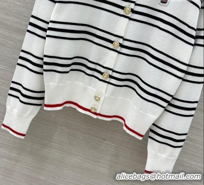Big Discount Chanel Cashmere Striped Polo Shirt CH122611 White 2025