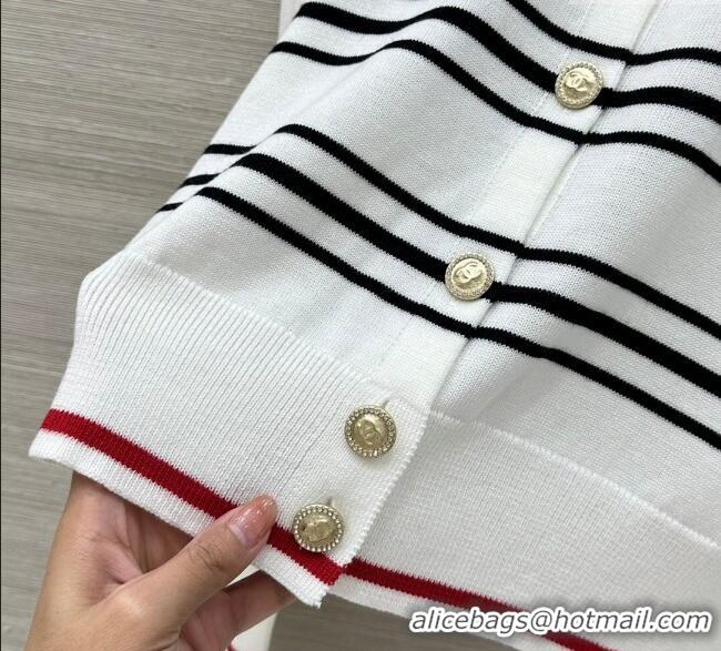 Big Discount Chanel Cashmere Striped Polo Shirt CH122611 White 2025