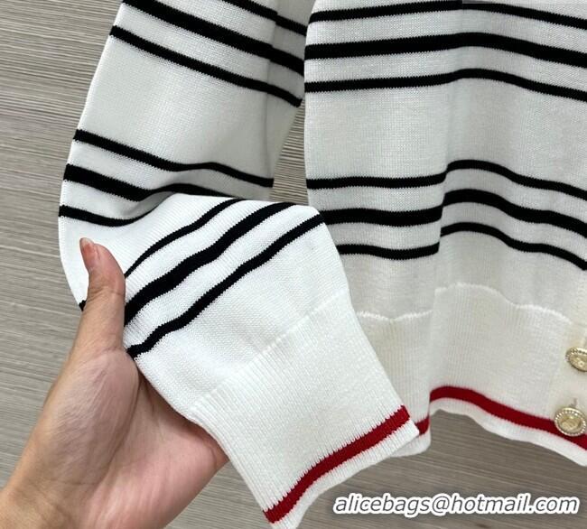 Big Discount Chanel Cashmere Striped Polo Shirt CH122611 White 2025