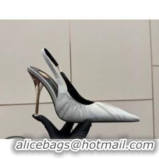 Trendy Design Saint Laurent Deroche Heel Slingbacks Pump 10.5cm in Mesh and Satin Grey YSL121201 1212062