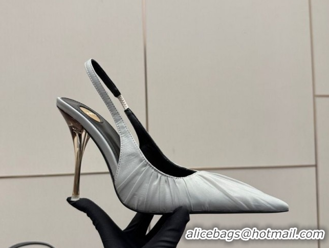 Trendy Design Saint Laurent Deroche Heel Slingbacks Pump 10.5cm in Mesh and Satin Grey YSL121201 1212062