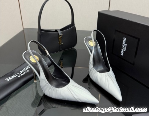 Trendy Design Saint Laurent Deroche Heel Slingbacks Pump 10.5cm in Mesh and Satin Grey YSL121201 1212062