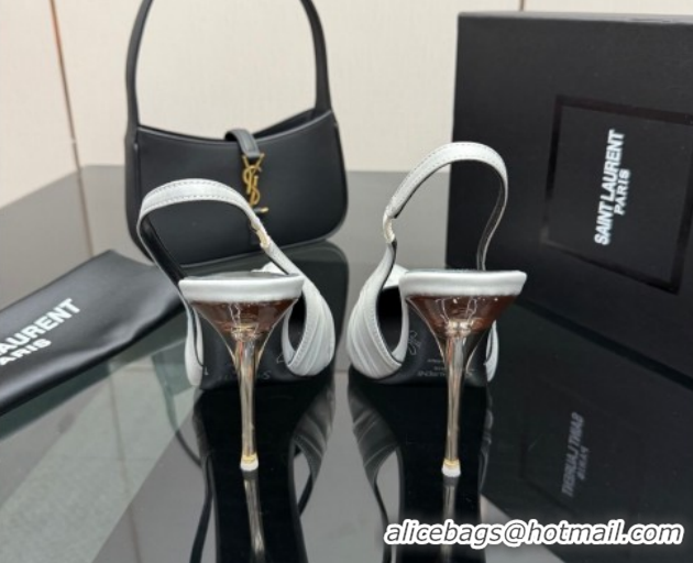 Trendy Design Saint Laurent Deroche Heel Slingbacks Pump 10.5cm in Mesh and Satin Grey YSL121201 1212062