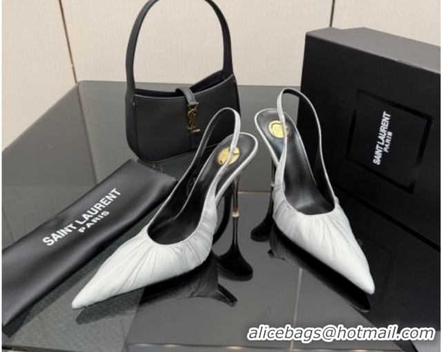 Trendy Design Saint Laurent Deroche Heel Slingbacks Pump 10.5cm in Mesh and Satin Grey YSL121201 1212062