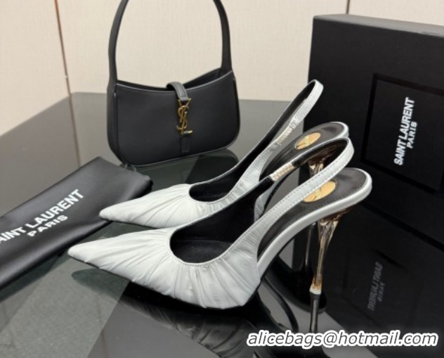 Trendy Design Saint Laurent Deroche Heel Slingbacks Pump 10.5cm in Mesh and Satin Grey YSL121201 1212062