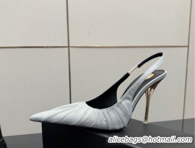 Trendy Design Saint Laurent Deroche Heel Slingbacks Pump 10.5cm in Mesh and Satin Grey YSL121201 1212062