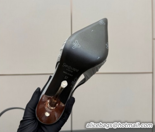 Trendy Design Saint Laurent Deroche Heel Slingbacks Pump 10.5cm in Mesh and Satin Grey YSL121201 1212062