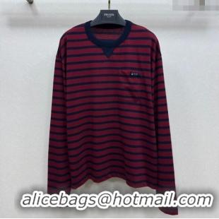 Big Discount Prada Cotton Striped Long Sleeve Shirt PR122610 Red 2025