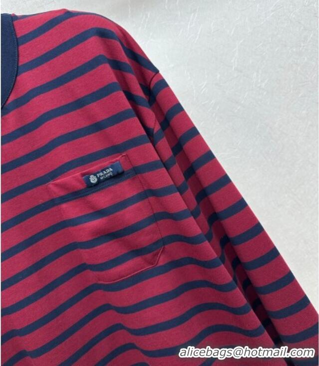 Big Discount Prada Cotton Striped Long Sleeve Shirt PR122610 Red 2025