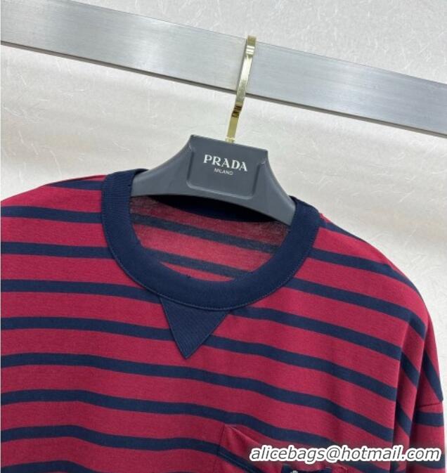 Big Discount Prada Cotton Striped Long Sleeve Shirt PR122610 Red 2025