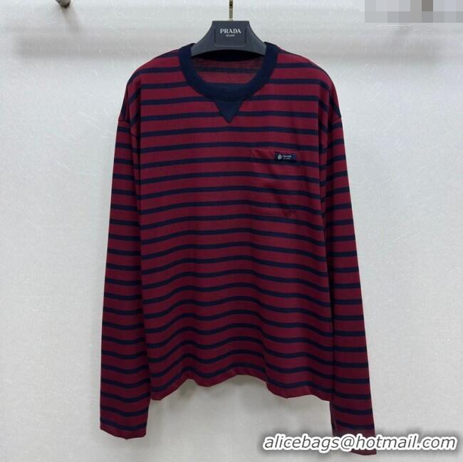 Big Discount Prada Cotton Striped Long Sleeve Shirt PR122610 Red 2025