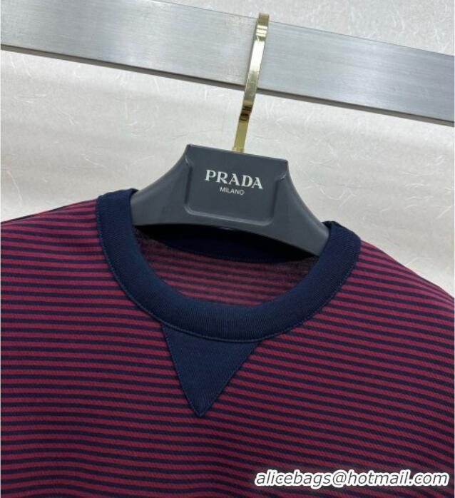 Top Grade Prada Cotton Striped T-Shirt PR122610 Red 2025