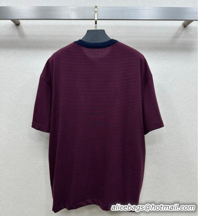 Top Grade Prada Cotton Striped T-Shirt PR122610 Red 2025
