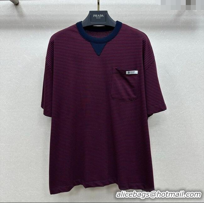Top Grade Prada Cotton Striped T-Shirt PR122610 Red 2025