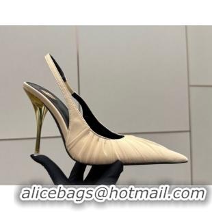 Low Price Saint Laurent Deroche Heel Slingbacks Pump 10.5cm in Mesh and Satin Nude YSL121201 1212063