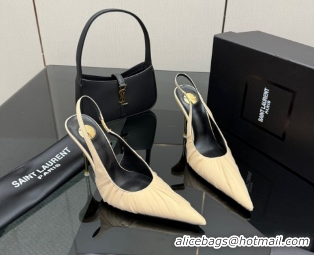 Low Price Saint Laurent Deroche Heel Slingbacks Pump 10.5cm in Mesh and Satin Nude YSL121201 1212063