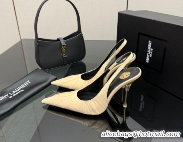 Low Price Saint Laurent Deroche Heel Slingbacks Pump 10.5cm in Mesh and Satin Nude YSL121201 1212063