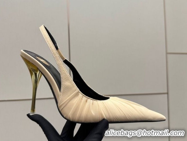 Low Price Saint Laurent Deroche Heel Slingbacks Pump 10.5cm in Mesh and Satin Nude YSL121201 1212063