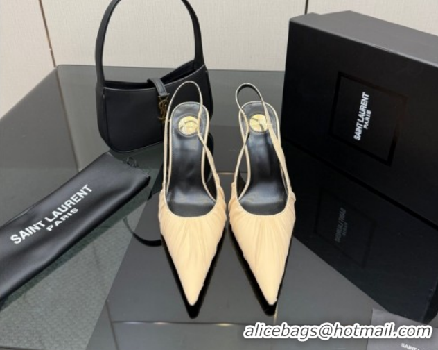 Low Price Saint Laurent Deroche Heel Slingbacks Pump 10.5cm in Mesh and Satin Nude YSL121201 1212063