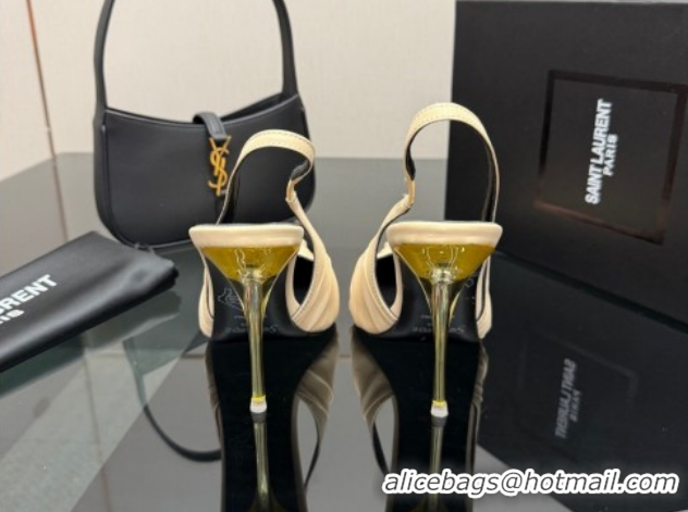 Low Price Saint Laurent Deroche Heel Slingbacks Pump 10.5cm in Mesh and Satin Nude YSL121201 1212063