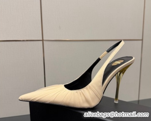 Low Price Saint Laurent Deroche Heel Slingbacks Pump 10.5cm in Mesh and Satin Nude YSL121201 1212063