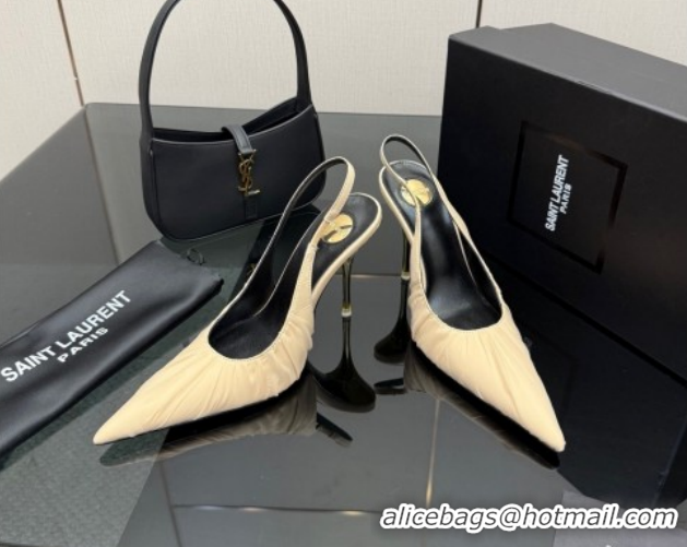 Low Price Saint Laurent Deroche Heel Slingbacks Pump 10.5cm in Mesh and Satin Nude YSL121201 1212063