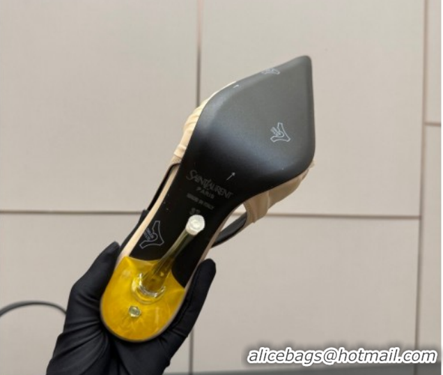 Low Price Saint Laurent Deroche Heel Slingbacks Pump 10.5cm in Mesh and Satin Nude YSL121201 1212063