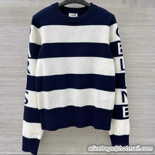 Famous Brand Celine Wool Striped Sweater CE122701 White/Blue 2025