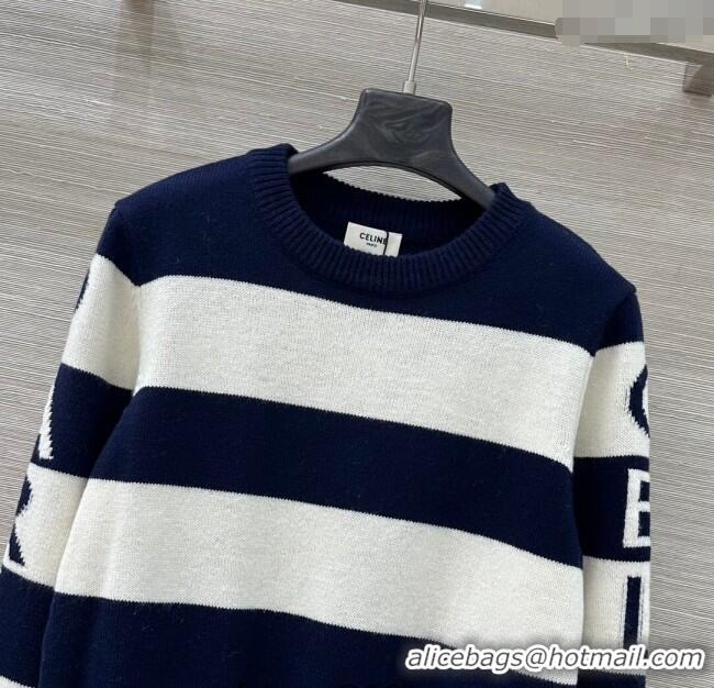 Famous Brand Celine Wool Striped Sweater CE122701 White/Blue 2025