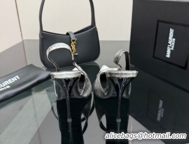 Low Cost Saint Laurent Deroche Heel Slingbacks Pump 10.5cm in Patent Leather Grey Print YSL121201 1212064