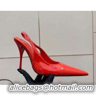 Unique Style Saint Laurent Deroche Heel Slingbacks Pump 10.5cm in Patent Leather Bright Red YSL121201 1212065