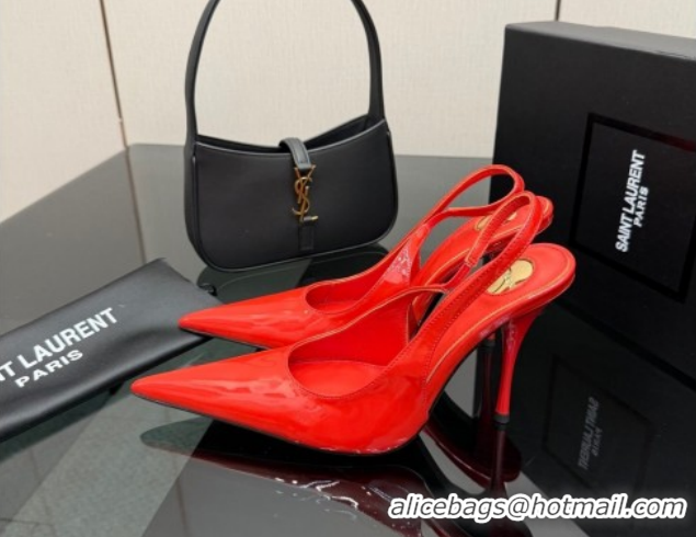 Unique Style Saint Laurent Deroche Heel Slingbacks Pump 10.5cm in Patent Leather Bright Red YSL121201 1212065