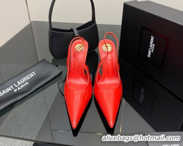 Unique Style Saint Laurent Deroche Heel Slingbacks Pump 10.5cm in Patent Leather Bright Red YSL121201 1212065