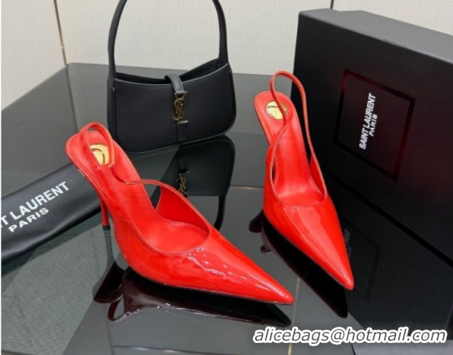 Unique Style Saint Laurent Deroche Heel Slingbacks Pump 10.5cm in Patent Leather Bright Red YSL121201 1212065