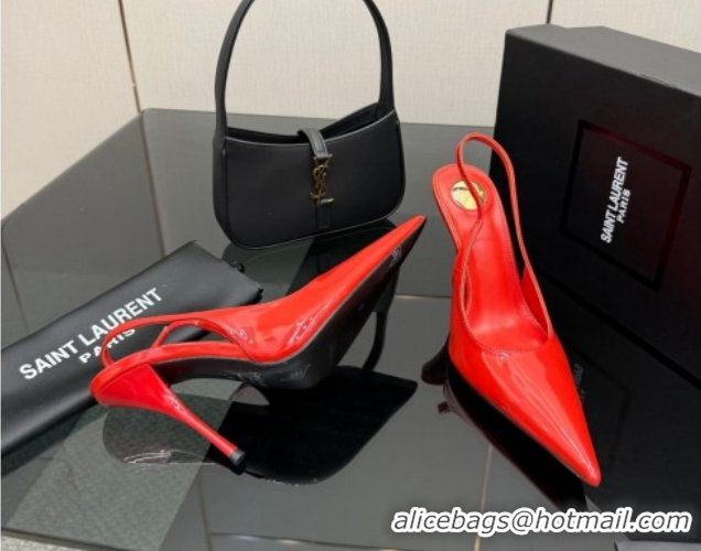 Unique Style Saint Laurent Deroche Heel Slingbacks Pump 10.5cm in Patent Leather Bright Red YSL121201 1212065