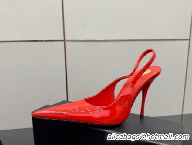 Unique Style Saint Laurent Deroche Heel Slingbacks Pump 10.5cm in Patent Leather Bright Red YSL121201 1212065