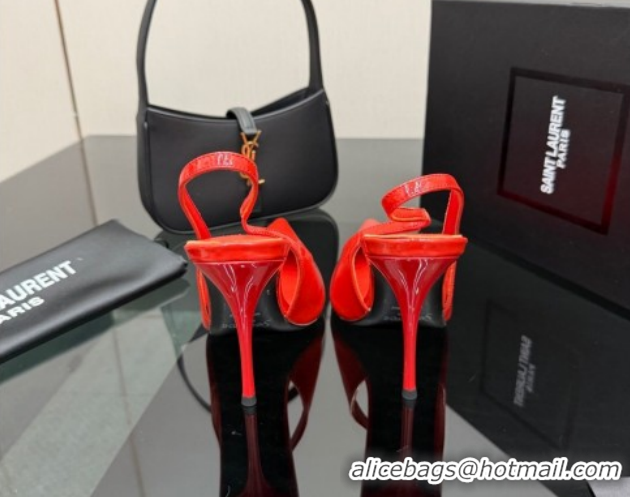Unique Style Saint Laurent Deroche Heel Slingbacks Pump 10.5cm in Patent Leather Bright Red YSL121201 1212065