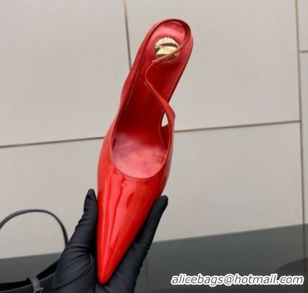 Unique Style Saint Laurent Deroche Heel Slingbacks Pump 10.5cm in Patent Leather Bright Red YSL121201 1212065