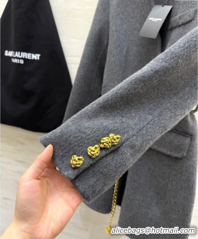 Buy Fashionable Saint Laurent Wool Chain Coat YSL122611 Grey 2025