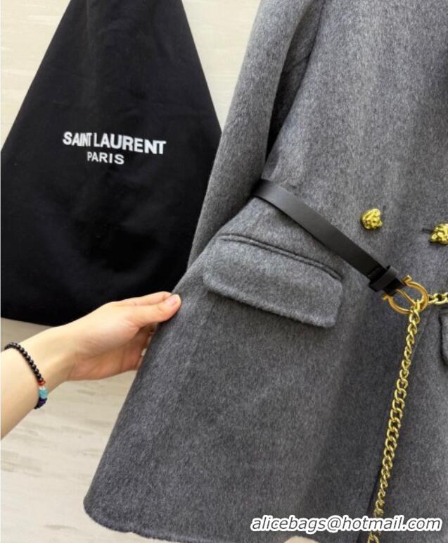 Buy Fashionable Saint Laurent Wool Chain Coat YSL122611 Grey 2025