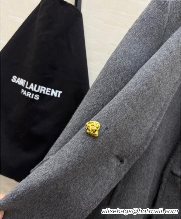Buy Fashionable Saint Laurent Wool Chain Coat YSL122611 Grey 2025